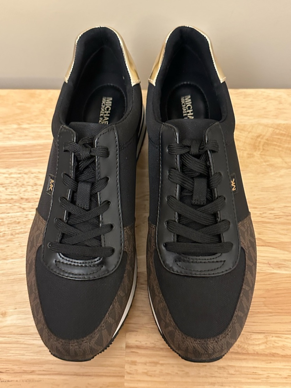 Michael Kors Black, Brown & Gold Platform Sneakers - Picture 9 of 12